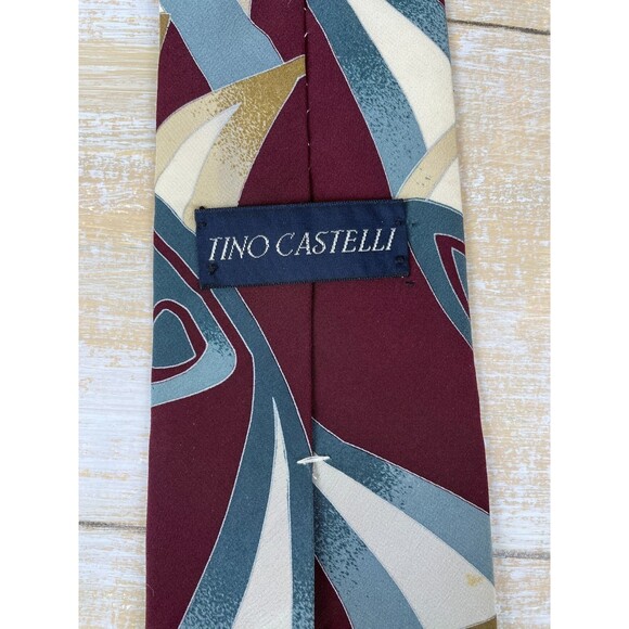 Vintage Retro Men's Necktie All Silk Tie Abstract Pattern 58" x 4" Tino Castelli - Picture 5 of 6